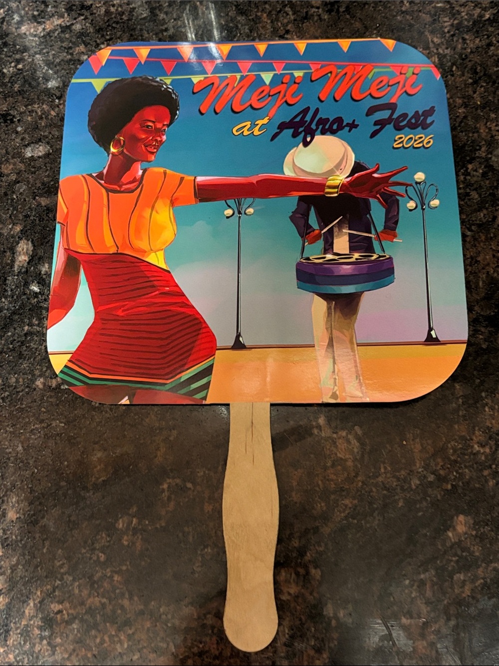 Meji Meji Afro Fest 2026 Hand Fan - Colorful Illustration